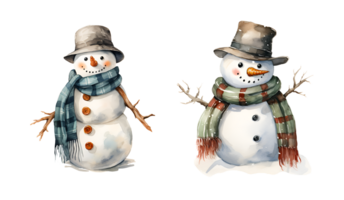 Snowman watercolor clipart illustration with isolated background. AI Generative png