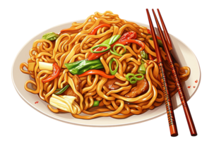Chow Mein png Noodles png Chinese fried chow mein png Chicken chow mein png Chinese Chow Mein png Asian Chow Mein png Chow Mein transparent background Ai Generated