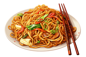 Chow mein png Nudeln png Chinesisch gebraten Chow mein png Hähnchen Chow mein png Chinesisch Chow mein png asiatisch Chow mein png Chow mein transparent Hintergrund ai generiert