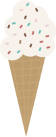 White ice cream in a waffle cone with multi-colored sprinkles flat icon png