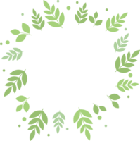 Round frame of green leaves and branches in flat png