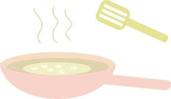 Frying pan and spatula for cooking, making pancakes flat icon png