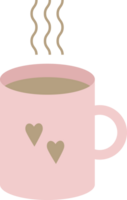 Rosa Becher mit Herzen mit heiß Kaffee oder Kakao mit steigend Dampf eben Symbol png