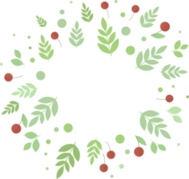 Round frame of cherries and green leaves and twigs in flat png