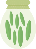 Transparent jar with pickled cucumbers in flat png