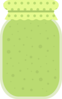 Transparent glass jar with homemade green jam or juice flat icon png