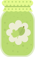 Jar of jam or juice with gooseberry label, object, icon in flat png