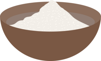Brown bowl with white powder inside - flour or rice, salt, sugar, flat icon png