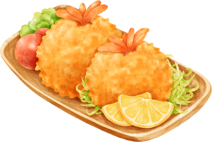 Watercolor japanese fried shrimp png