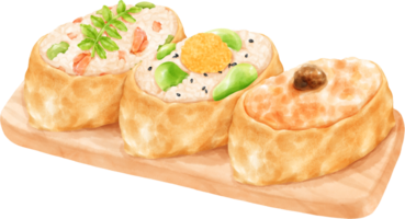 japonés comida inari Sushi acuarela pinturas png