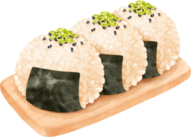 Watercolor Rice Balls on Plate png