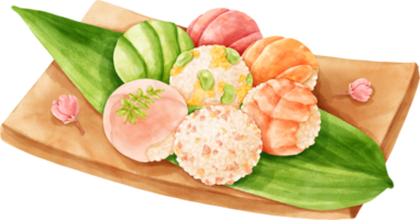 Japanese Food Sushi Balls Watercolor Paintings png