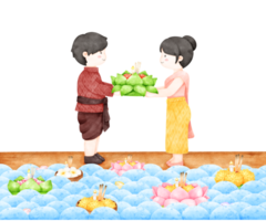 Thai couple loy krathong festival png