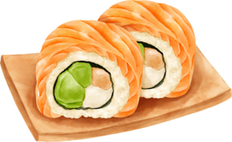 vattenfärg lax sushi rullar png