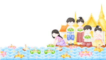 loy krathong festival with thai people in traditional costume png