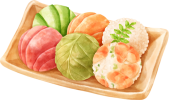 Watercolor Temari Sushi Balls png