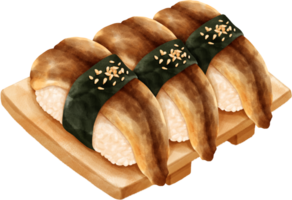 vattenfärg ål sushi png