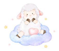mignonne bébé mouton sur nuage png