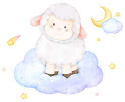 cute sheep on cloud watercolor png