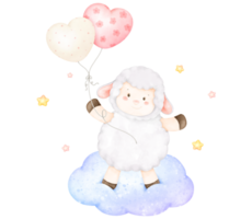 cute sheep on cloud with balloons png