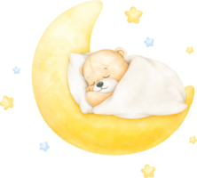 Cute teddy bear sleeping on the moon png