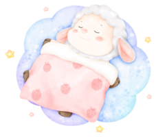 cute sheep sleeping on cloud watercolor png