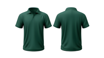 Realistic dark green polo shirt mockup, front and back view png