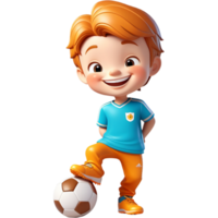 Lächeln Junge spielen Fußball. ai generativ png