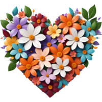Beautiful heart filled with flowers leaves. AI Generative png