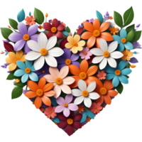 hermosa corazón lleno con flores hojas. ai generativo png