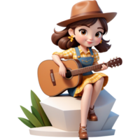 pays fille personnage en portant guitare. ai génératif png