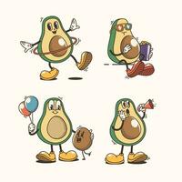 Set of Traditional Funny Avocado Cartoon Illustration with Varied Poses and Expressions vector