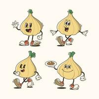 Set of Traditional Garlic Cartoon Illustration with Varied Poses and Expressions vector