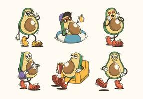 Set of Traditional Funny Avocado Cartoon Illustration with Varied Poses and Expressions vector