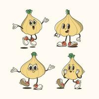 Set of Traditional Garlic Cartoon Illustration with Varied Poses and Expressions vector