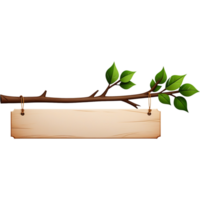 Tree branch with wooden sign. AI Generative png