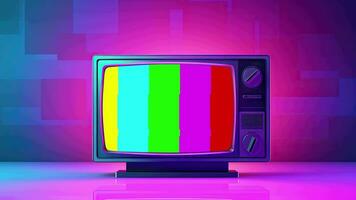 velho televisão dentro Rosa azul gradiente néon claro. retro colorida animado. vídeo plano desenho animado animação Projeto elemento 4k video