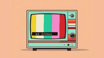 Nej signal TV illustration. retro färgrik animerad. video platt tecknad serie animering design element 4k