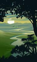 Sunrise landscape with river in forest vector