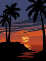 Vector nature background with beach at sunset