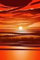 Vector sunset landscape in the beach