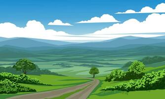 Countryside landscape with road and mountains vector