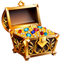 Realistic treasure box with gold and diamonds. AI Generative png