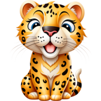 desenho animado leopardo adorável face. ai generativo png