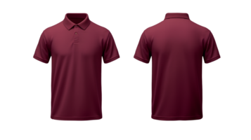 Realistic dark red polo shirt mockup template, front and back view png