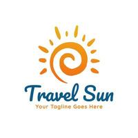 Orange, yellow gradient sun logo icon abstract hand drawn illustration for your travel company business vector