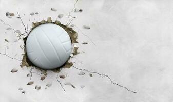 The volleyball flew through the wall with cracks. photo