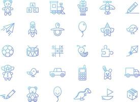 Collection of toys icons on white background. Line style with blue gradient vector illustration.