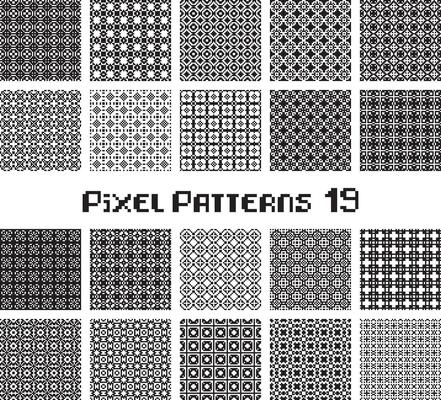 Abstract seamless pattern in pixel style. Set geometric design background.