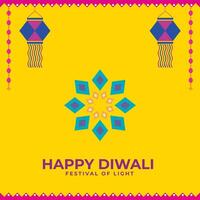 Bright Yellow happy diwali Greeting banner design vector